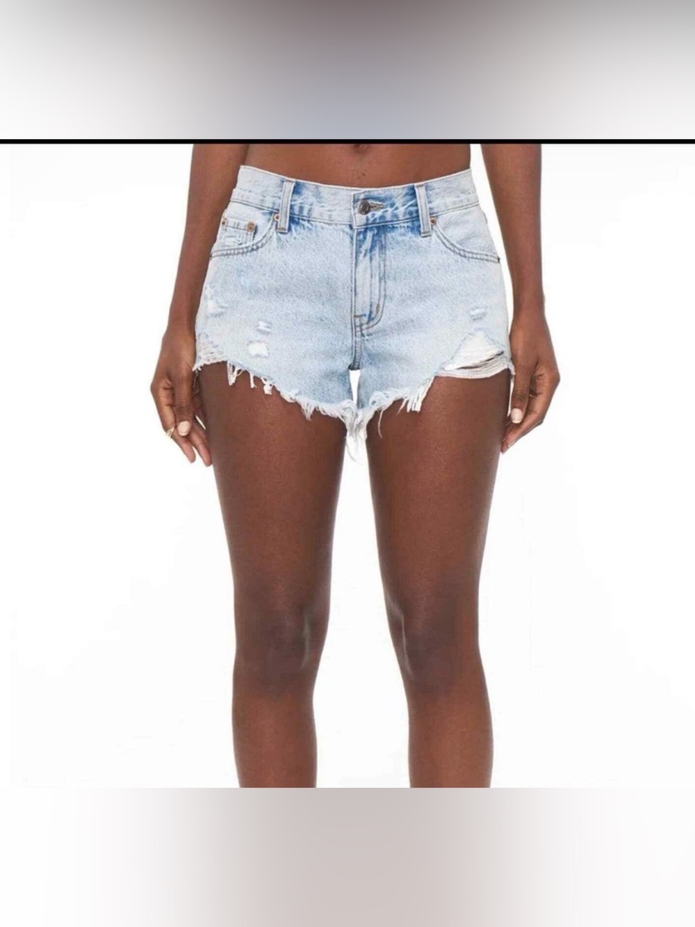 #427- PISTOLA light wash distressed frayed mini shorts (daisy dukes) Sz.28